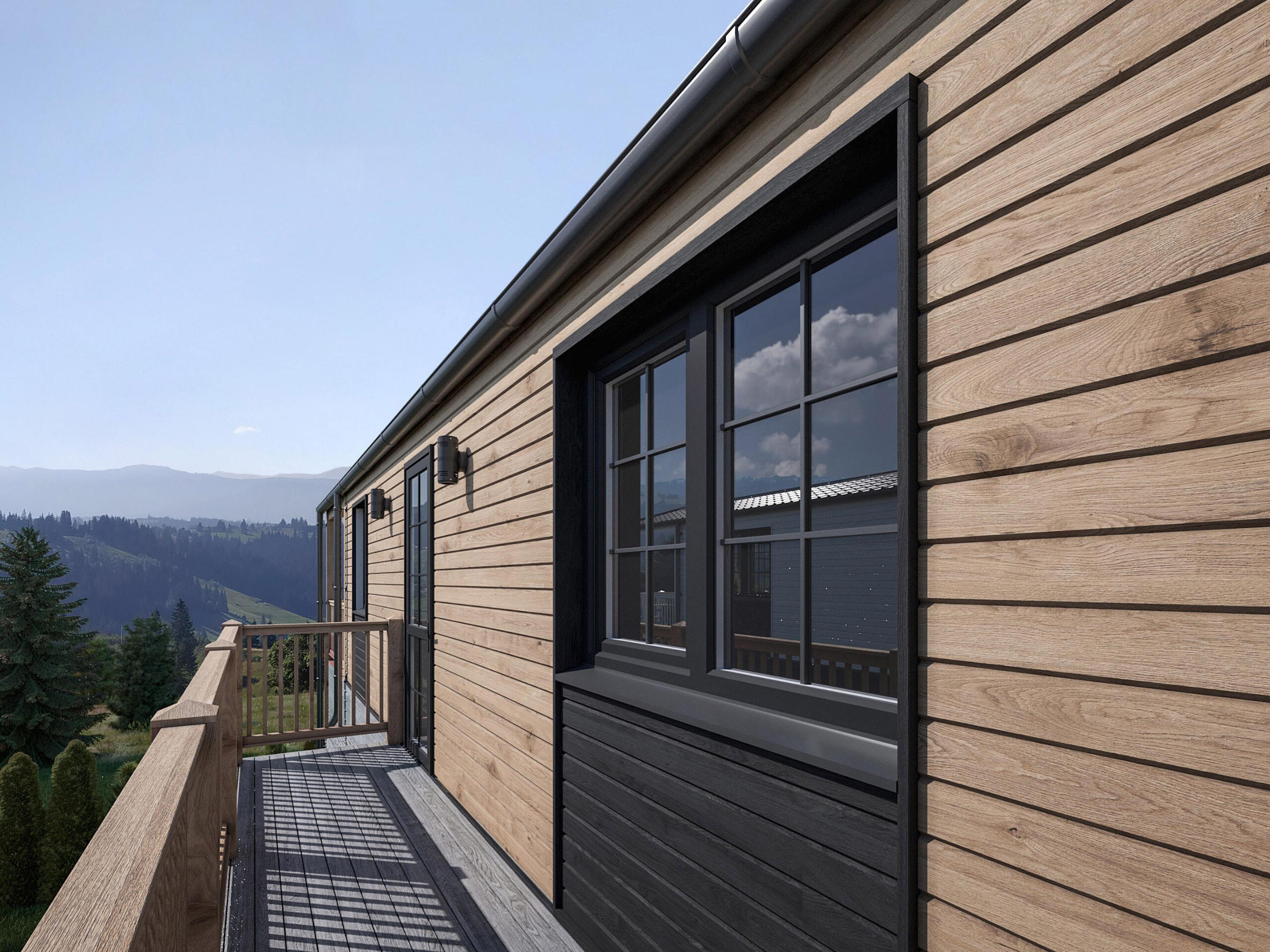 Wooden Modern House Exterior Detail Висококласні дерев'яні сучасні деталі екстер'єру будинку - фотореалістична текстура. Атмосферний знімок.