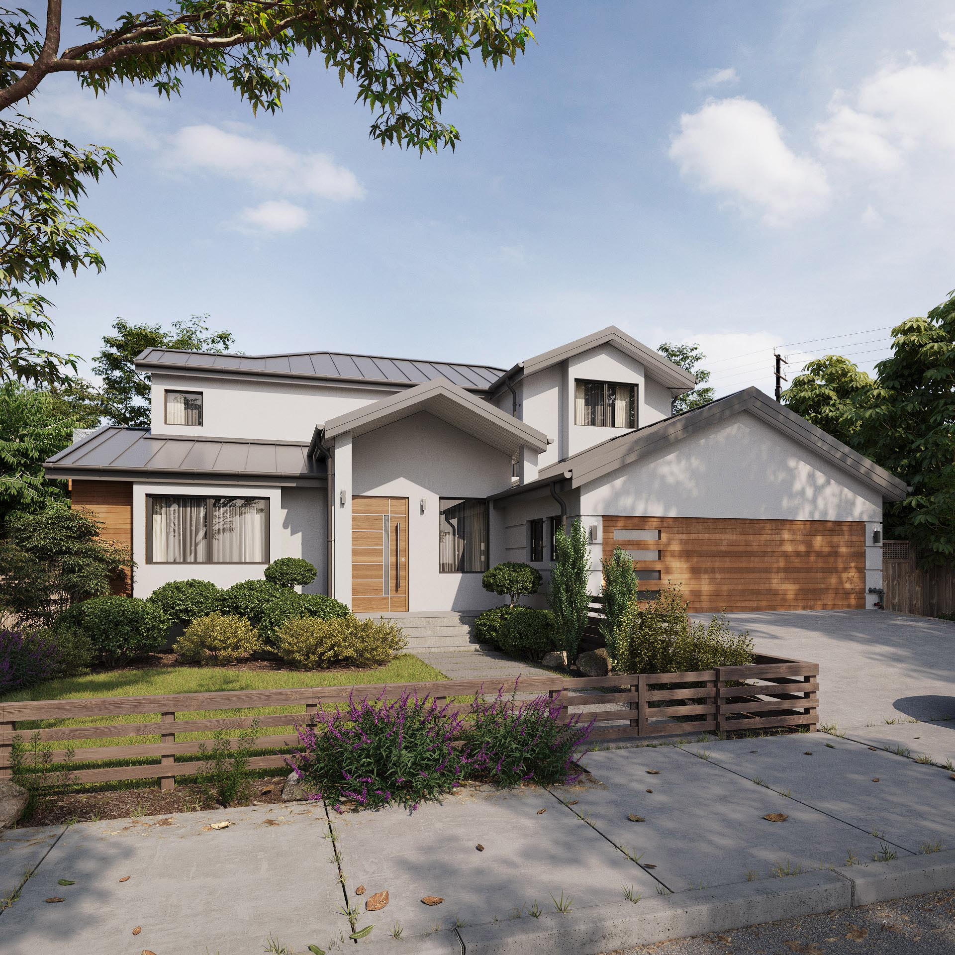 Classic suburban house with double garage and landscaped front yard High End