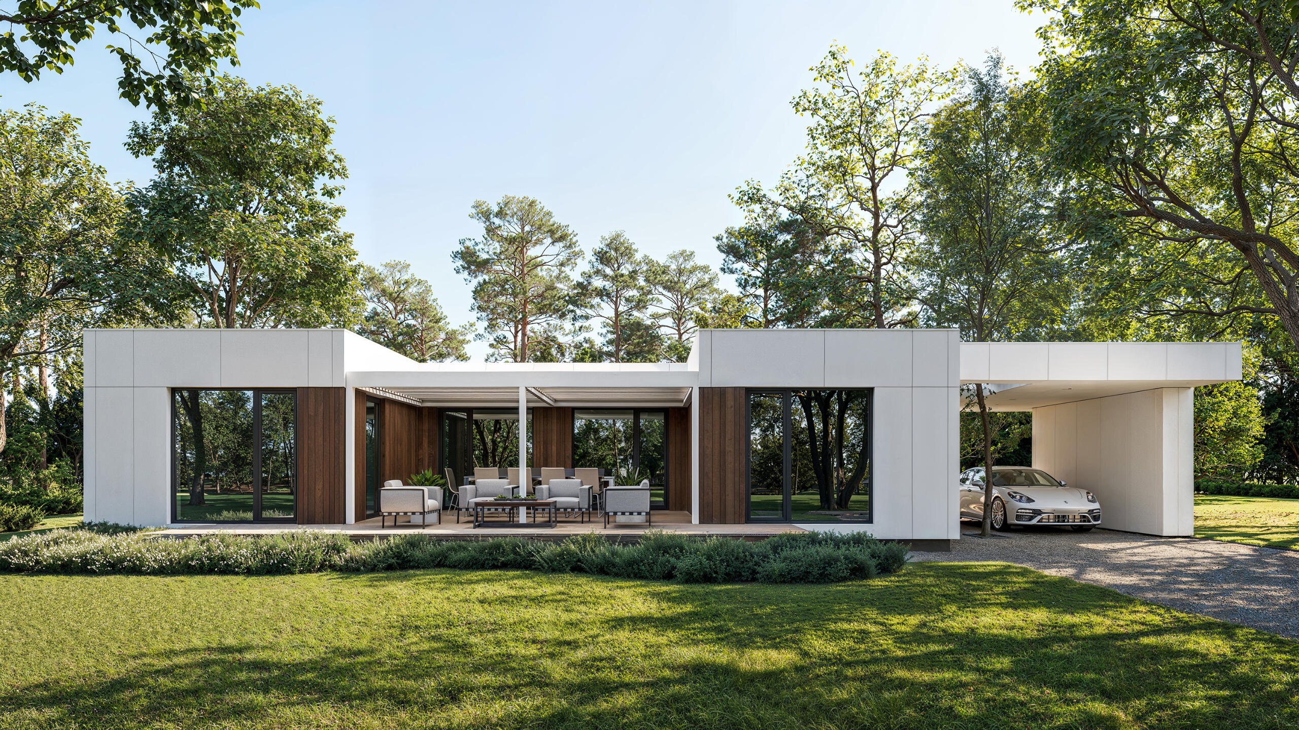white-modern-villa-in-park Modern white villa – architectural render High-Quality